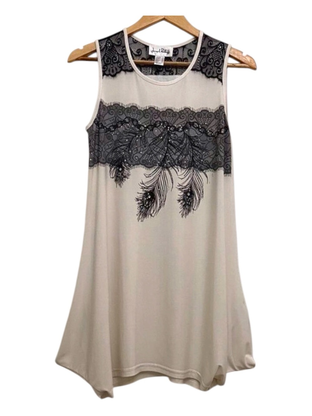 JOSEPH Ribkoff ecru black dress lace feather crystal embellishment lightweight 8